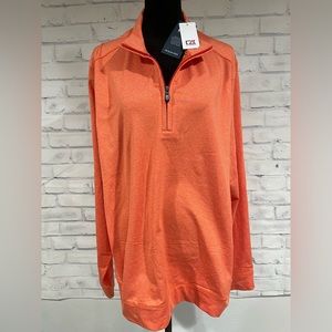 BRAND NEW Men’s Large Cutter & Buck DryTec Orange Quarter Zip Pullover